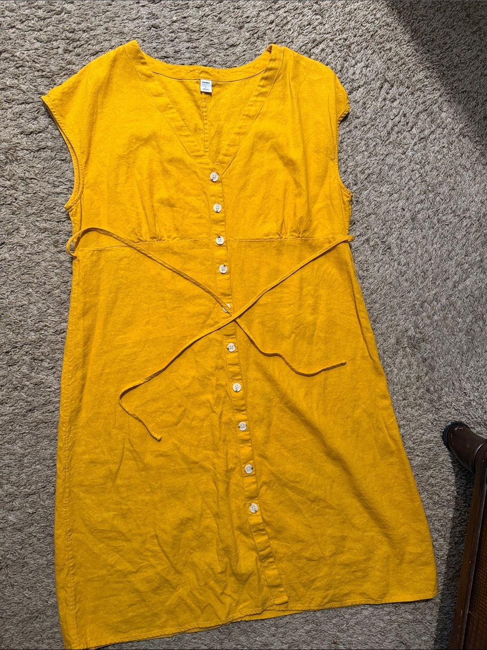 Old Navy Dress Women L Natural Button Front Linen Blend‎ Minimalist Yellow